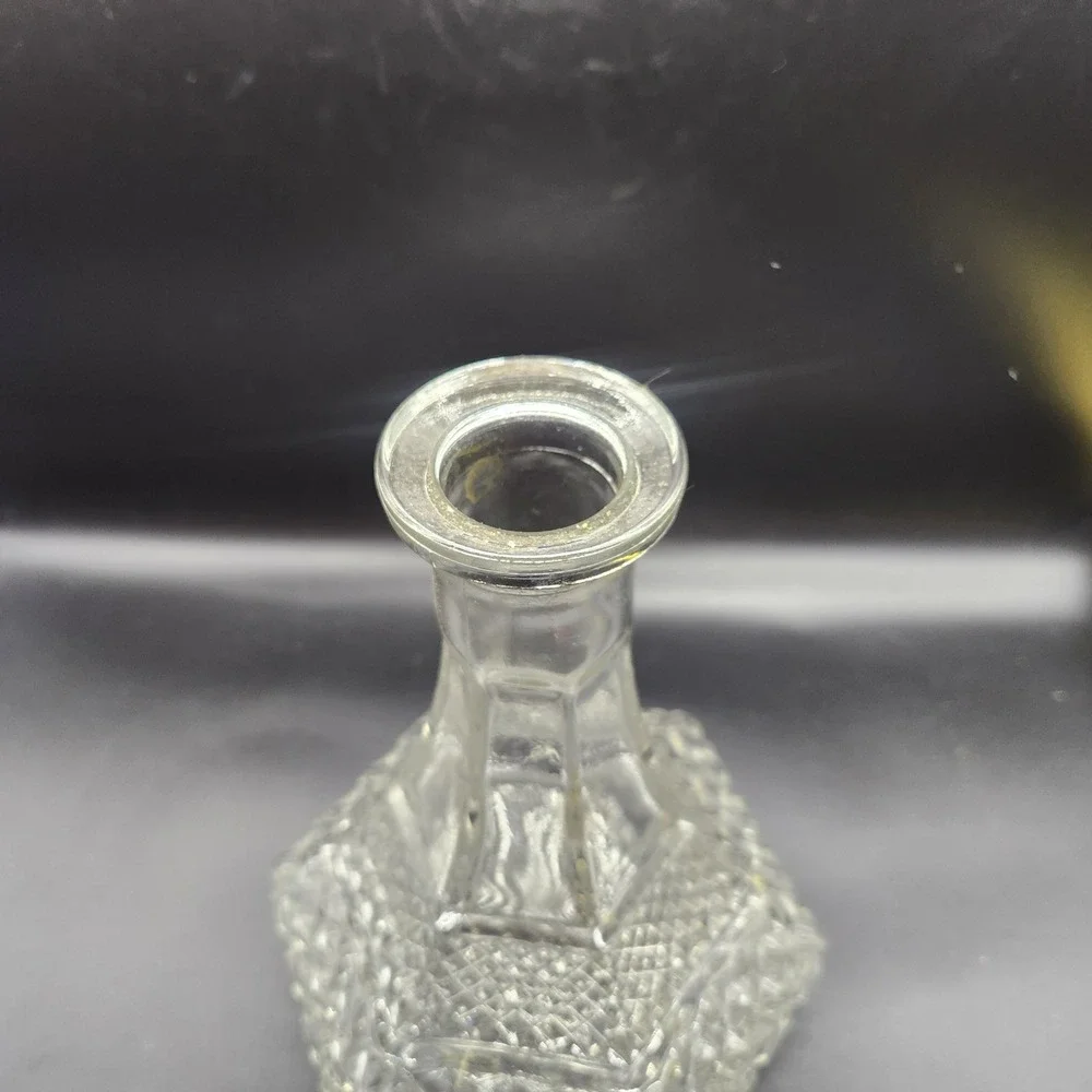 Vintage Clear Pressed Glass Decanter Diamond Point Pattern with Stopper